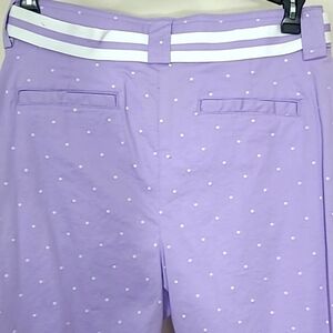 Capri Pants Pastel Purple White Polka dot stretch belted lightweight Pockets